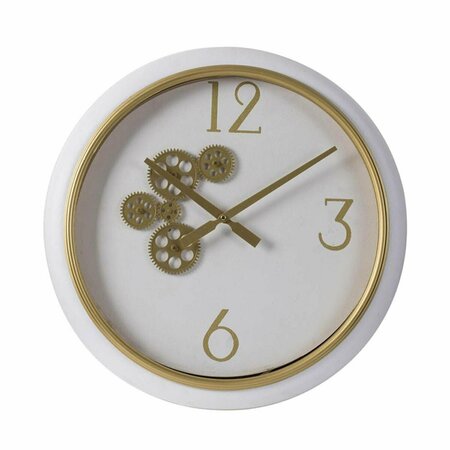 HOMEROOTS White & Gold Gears Minimal Wall Clock 401310